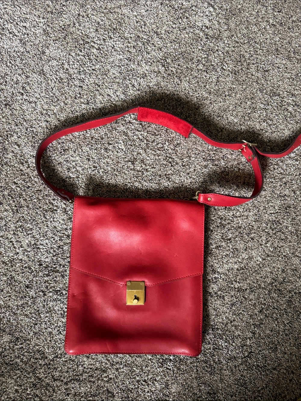 Red Leather Crossbody Bag with Gold-Tone Push Lock